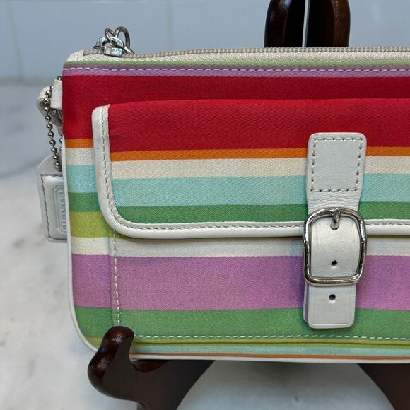 Coach Hampton Multi Color Striped Pouch Clutch Wristlet - Picture 3 of 16